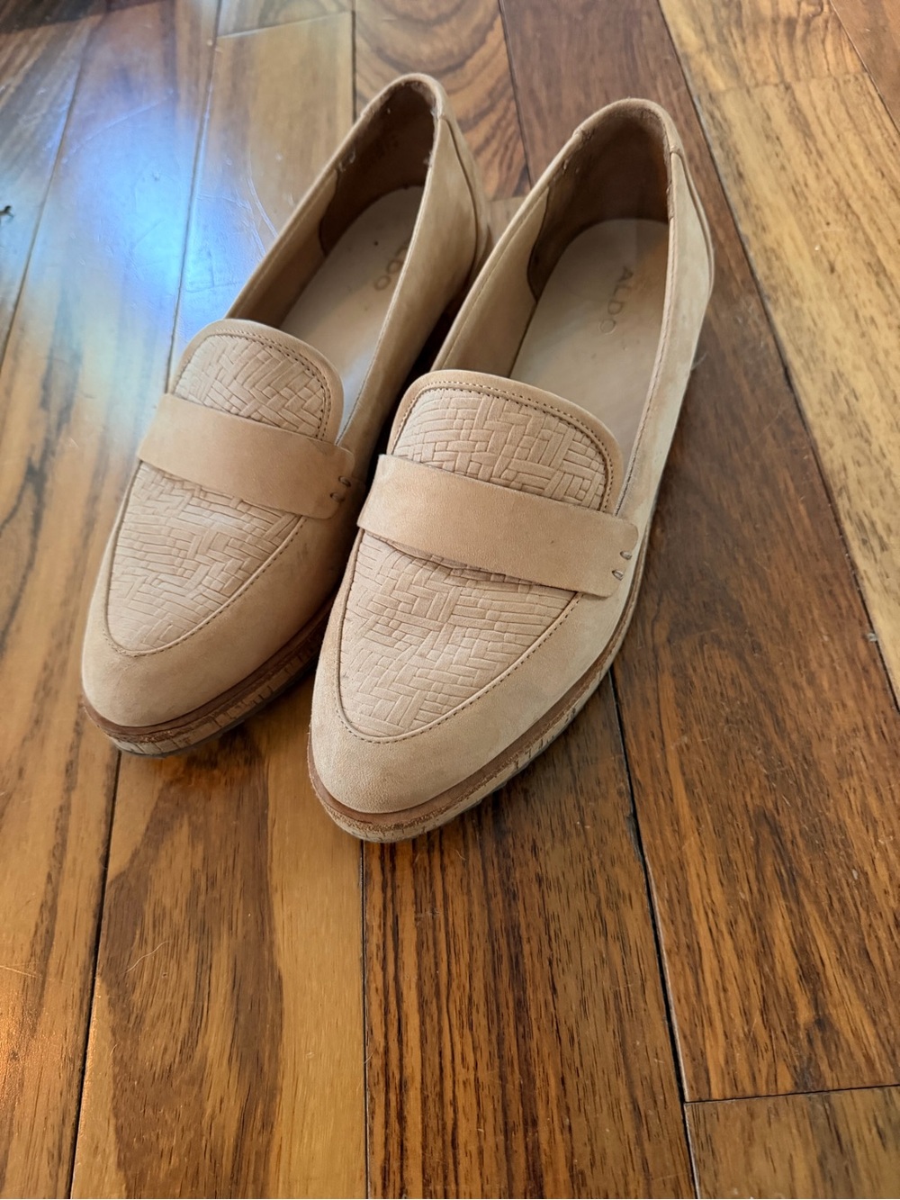 Aldo Beige Woven Suede Penny Loafers